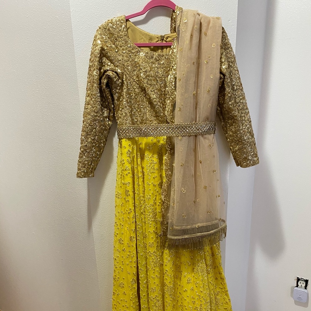 Lehegna anarkali bright gold and yellow